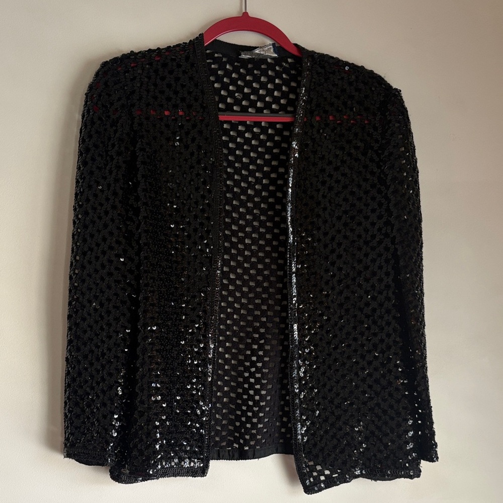 Kay Unger Black Sequin Cardigan